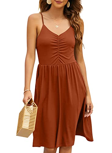 Image of YATHON Casual Dresses for Women Sleeveless Cotton Summer Beach Dress A Line Spaghetti Strap Sundresses with Pockets