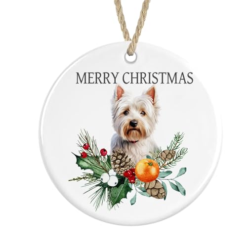 Westie Ceramic Ornament Merry Christmas, Christmas Tree Bauble Decoration