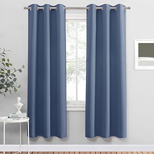 Image of PONY DANCE Blue Thermal Blackout Curtains - Grommet Window Treatments Curtain Panels /Draperies Room Darkening Noise Reducing Home Decoration, Wide 42 x Long 72, One Pair