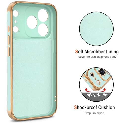 Coque iPhone 17 Pro plaqué or rose et finition souple menthe raffinée