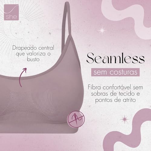 SHE BY MASH Top Sutiã Sem Bojo Sem Costura Alças Finas Confortável Anatômico Secagem Rápida, Rosa Qu