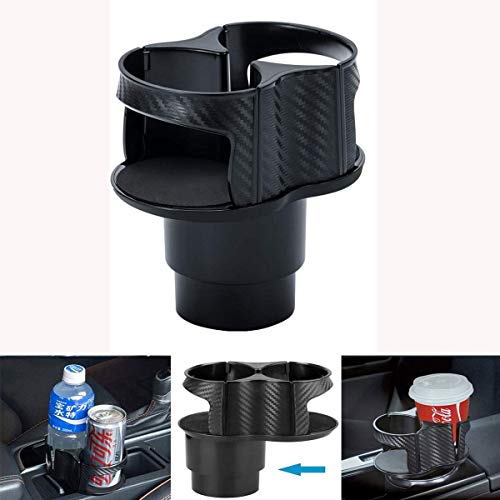 Auto cup holder extender, double water cup storage cup holder-unique 2 in 1 design coffee cup and beverage can cup holder, car cup holder with adjustable base, universal removable cup holder (black)