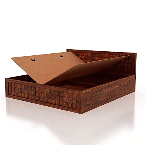 Image of SHRI MINTU'S ART Solid Sheesham Wood King Size Bed Without Storage | Wooden Double Bed Cot Bed for Bedroom Furniture | Palang Double Bed for Hotels | All (Queen, Brown 1)