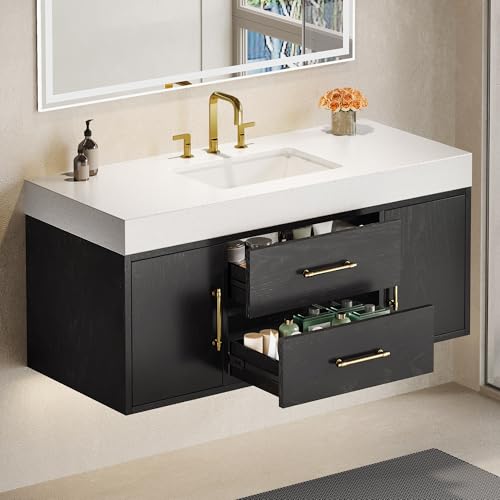 DWVO Black Floating Bathroom Vanity 48 Inch Wall Mounted Bathroom
