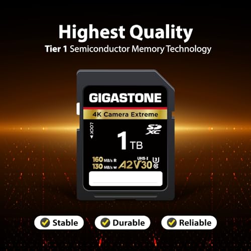 Image of 【5-Years Data Recovery】 GIGASTONE 1TB SD Card, 4K Camera Extreme, Speed Up to 160MB /s, UHS-I A2 V30 U3 C10 SDXC Memory Card High Speed, Compatible with Kodak Olympus Digital Camera