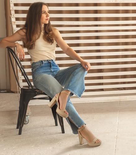 Image of Ankis Platform Heels for Women 4 Inches Chunky Heels Sandals for Women Comfy Open Toe Block Heeled Sandals Nude White Silver Gold Black Ankle Strappy Heels