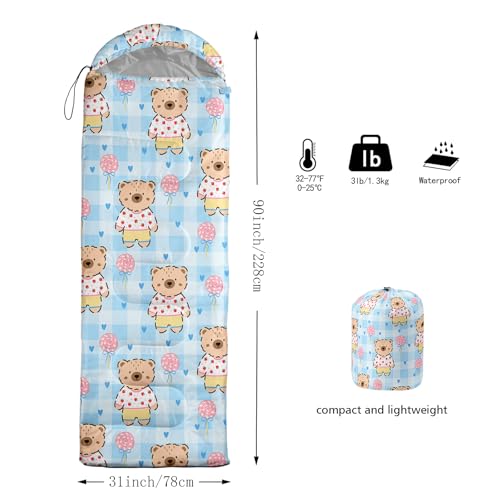 Cute Bear Bolsa de Dormir para Niñas, Bolsa de Camping Impermeable Portátil 3 Temporadas, Ligera y Compacta, Amarillo miniatura 3