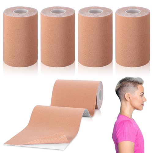 Image of Geiserailie 5 Rolls 4 Inch x 16.4 ft Each Trans FTM Binder Tape for Chest Binding Adhesive Trans Chest Leg Back Fat Tummy Lift Tape Flat Invisible for Breast Lift Boob Body Shaping