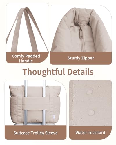 Image of Narwey Puffer Tote Bag for Women Girl, Puffy Travel Gym Shoulder Handbag