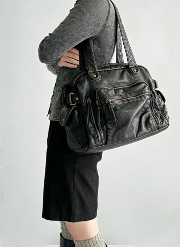 Bolsa tote vintage de cuero vegano suave para mujer miniatura 2