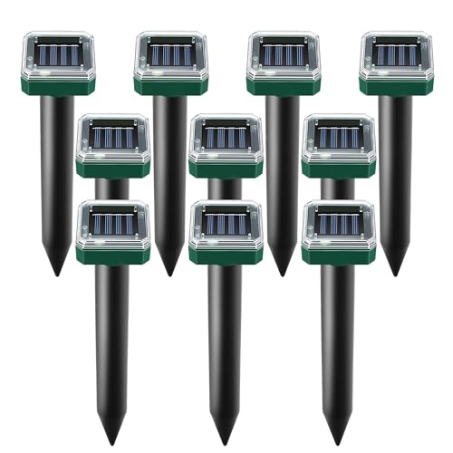 10 pk Mole Repellent Gopher Repellent Solar Snake Repellent Ultrasonic Vole Gopher Repellent Sonic Waterproof Spikes Stakes for Garden Yard