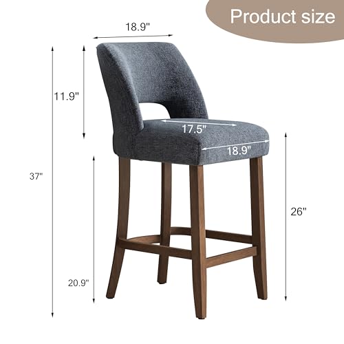 Image of VKNOW Bar Stools Set of 6, 26 inch Upholstered Counter Height Bar Stools, Modern Counter Stools with Wood Legs for Kitchen Island Dining Room Bar, Navy Blue