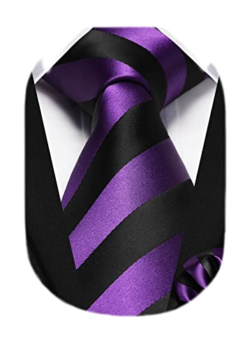 Image of HISDERN Mens Tie Striped Ties and Handkerchief Set Business Formal Woven Pocket Square Wedding College Stripe Necktie