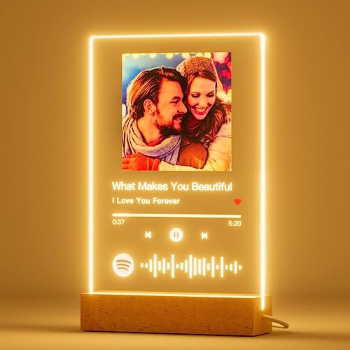 Placa Spotify personalizada com luz e base - presentes personalizados natal reis de casamento para os noivos - placas comemorativas aniversário originais mulher homem candeeiros amigos (PLACA SPOTIFY)