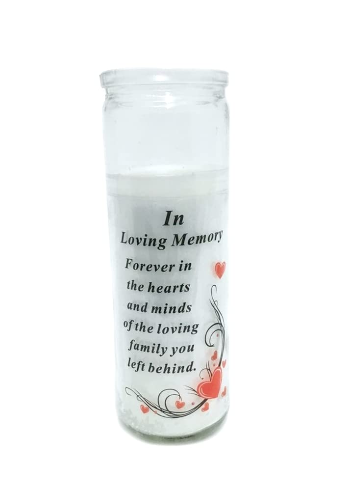 David Fischhoff White - In Loving Memory Glass Jar Memorial Wax Candle With Verse Graveside Grave Ornament