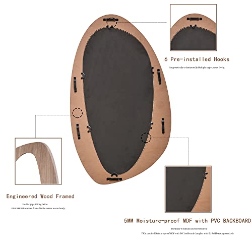 SENNYO Asymmetrical Decorative Natural Finish Wood Frame Wall Mirror for Bathroom/Farmhouse and Home Decor, 29" x 17", Vertical or Horizontal Hanging, Natural, SY-063L - Image 4