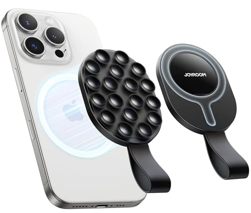 JOYROOM Magnetic Suction Cup Phone Mount, Silicone Octo Cup Buddy Phone Case Grip Stand, Magsafe Suction Mount Phone Holder for Shower/Mirror, TikTok Creator,Hands-Free Selfies/Call/Meeting(Black)