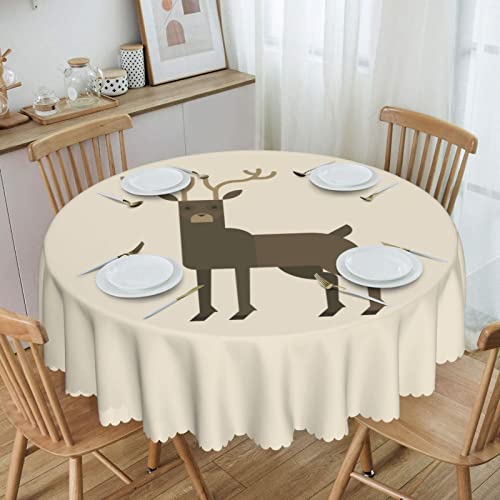 Pooedso Reindeer Tablecloths 60In Round Lace Waterproof Family Table Cover Tablecloth Kitchen Outdoor Party Decoration Tablecloths #TOP1