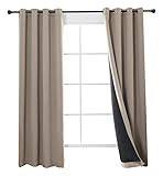 Aquazolax 100% Blackout Curtains for Living Room, Grommet Top Black Lined Insulated Window Treatment Curtain Panels, Privacy Assured & Noise Reducing Drapes, Set of 2, 52 by 84-inch, Khaki/Taupe