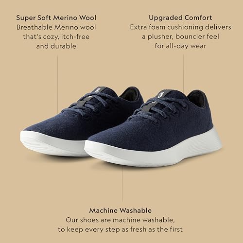 Allbirds Men's Wool Runner Go, Breathable Merino Wool Sneakers - Deep Navy (Blizzard Sole) - 14 Medium