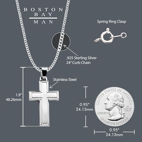 Boston Bay Diamonds Men's Pendant Necklace in 316L Stainless Steel Cross on 24” Chain, Choice of Style3