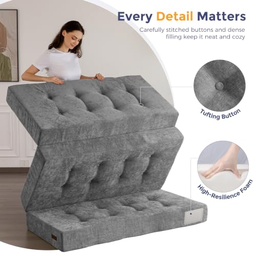 Image of MAXYOYO 6 inch Folding Sofa Bed for Floor, Tufted Tri-Fold Floor Mattress