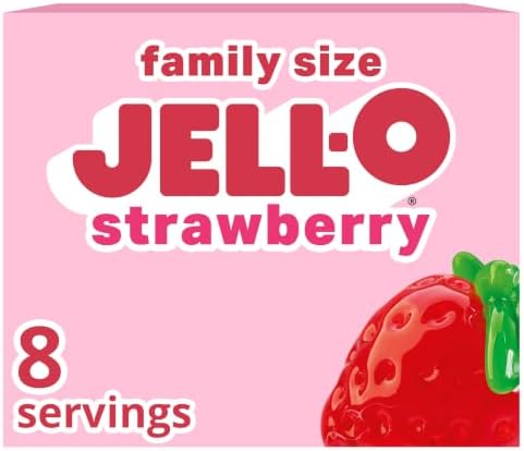 Jell-O Gelatin Dessert Mix, Family Size, Strawberry, 6 oz Box