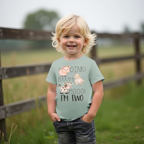MODNTOGA Baby Boy 2nd Birthday T-Shirt Toddler Farm Animal Graphic Shirt 2 Years Old B-Day Party Top I’M Two Short Sleeve Tee3