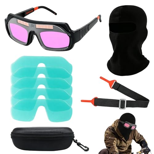Image of Welding Glasses Kit with Auto Darkening Lens, Solar Powered Welding Goggles Set with 5 Replacement Lenses, Protective Face Shield, Adjustable Elastic Strap and Storage Case for TIG MIG MMA P Black