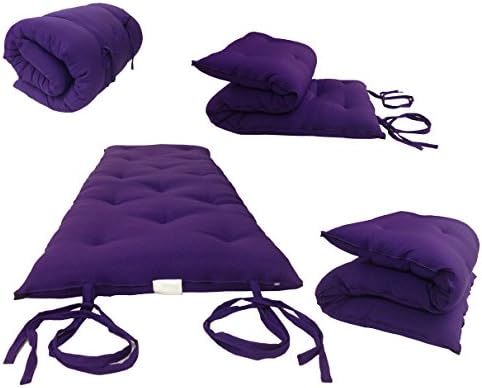 D&D Futon Furniture Traditional Japanese Floor Rolling Futon Mattress, Foldable Bed (Purple, 3 x 54 x 80 (in) Full Size)