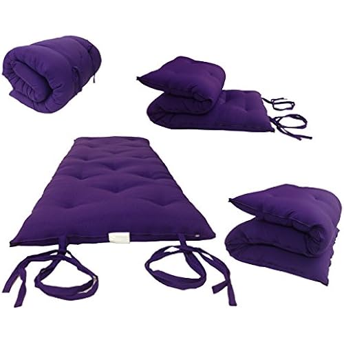 D&D Futon Furniture Traditional Japanese Floor Rolling Futon Mattresses, Tatami Cushion Pad, Yoga Meditaion Mat, Cotton/Foam Pad 3x27x80 (Purple)
