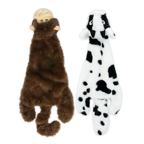 Image of Best Pet Supplies Squeaky Dog Toys with Soft Durable Fabric for Small, Medium and Large Pets Interactive Toy for Indoor Play, Supports Active Biting and Play - Cow, Monkey, Small