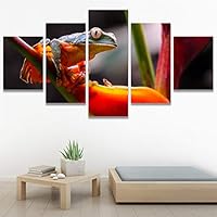 SIGNWIN 5 Panel Canvas Wall Art Amphibians Closeup Decorative Elements Frog Hallway Impressionism Multicolor for Home Decorations Ready to Hang - 60