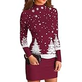 Women Round Neck Comfortable Tunic Dress Slim Fit Long Sleeve Short Dress Printed Fashion Casual Fall Dresses