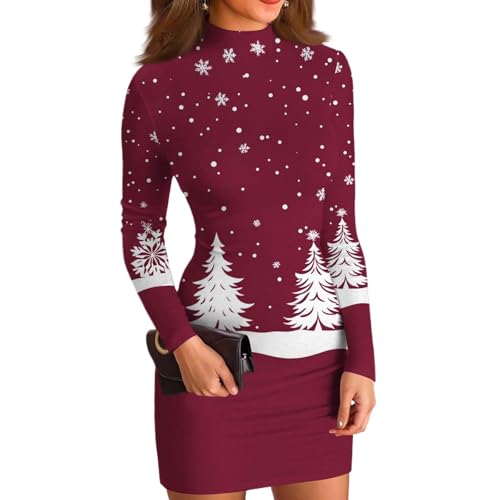 Women Round Neck Comfortable Tunic Dress Slim Fit Long Sleeve Short Dress Printed Fashion Casual Fall Dresses