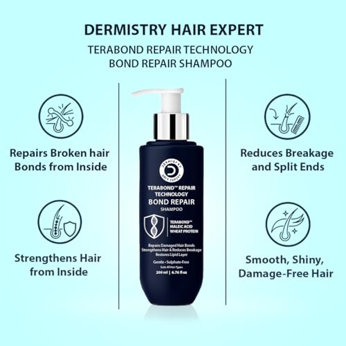 Image of Dermistry Sulphate Free Bond Repair Shampoo, Mask & Serum with TeraBond Maleic Acid & Protein for Dry Damaged Chemical Heat Treated Coloured Hair Reduces Breakages for Dry Frizzy Curly All Hair Types Men & Women (Bond Repair Kit)