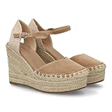 shoes&blues.es 100171 Alpargata Sandalia de Mujer con Cuna de Esparto y Detalle Decorativo en la Pala, para Mujer, Cierre de Hebilla Ajustable, Talon Abierto, Ideal Primavera Verano. Taupe Talla 38