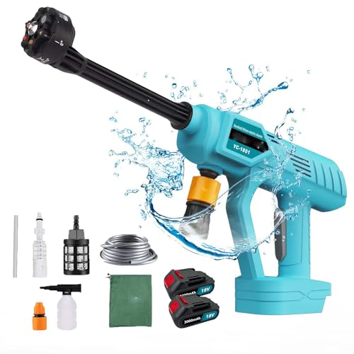 Cordless Pressure Washer,320 PSI Portable Jet Wash with Accessories Kit, 6 In 1 Nozzle, with 2 * 3.0Ah Battery & Charger, 5M Hose, for Washing Cars, Watering Flowers, Cleaning Floors
