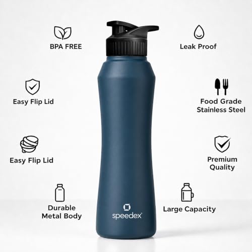 Image of Speedex Stainless Steel Water Bottle 1 Ltr, Leak Proof Sipper Cap, BIS Approved 1000 ml Metal Bottle For Daily, Office, School, Gym, Travel Use for Men, Women, Kids, Adults, Teal Blue, Set of 2