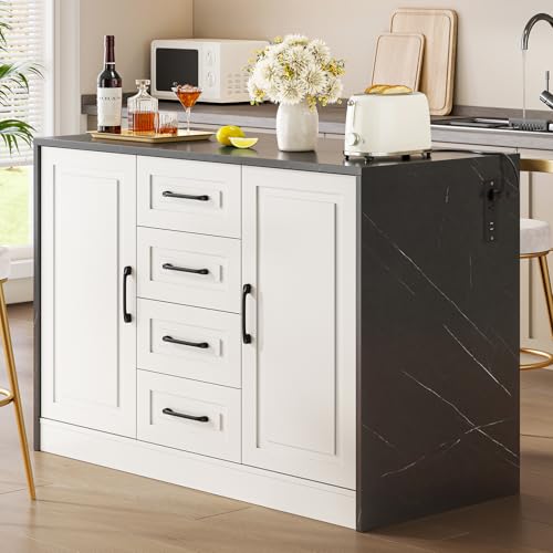 ONBRILL 47.3" Kitchen Island with 2 Storage Cabinets & 4