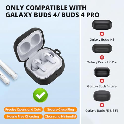 Image of ZORBES Compatible with Galaxy Buds 4 & 4 Pro, TPU Earbud Charging Case Skin Cover with Clear Window, Anti-Scratch Protective Case Cover with Clasp Ring & Cleaning Pen Kit