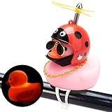 wonuu Rubber Duck Car Ornaments Pink Duck Bike Bell Cute Duck Car Dashboard Decorations Squeeze Duck Bicycle Horns with Propeller Helmet, Bandage and Gold Chain