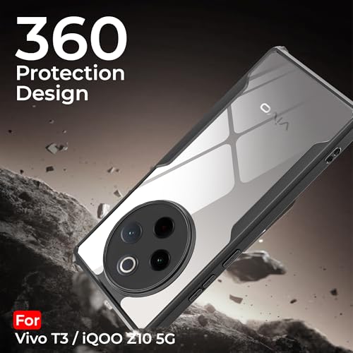 Image of A rtistque Clear Hard Transparent Back Case Cover for iQOO Z10 / Vivo T4 5G | Stylish | Shockproof TPU Protective Design | 360 Degree | iQOO Z10 / Vivo T4 Back Cover - Black