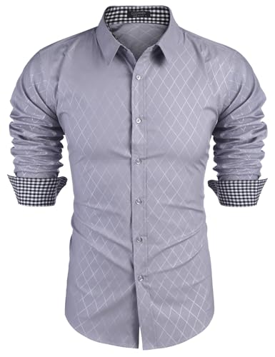 Chemise hommes décontractée à manches longues COOFANDY gris clair taille M