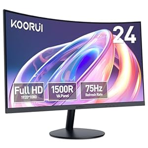 KOORUI 24 inch Curved Gaming Monitor, R1500 Full HD 1080P Computer Monitor, 75Hz Monitor, HDMI VGA, Tilt Adjustment, LCD Monitor, Eye Care, Black 24N5CA