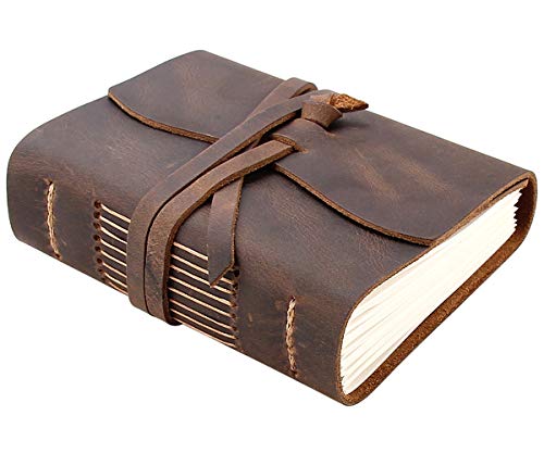 Robrasim Leather Journal Travel Notebook, Handmade Vintage Leather Bound Writing Notebooks for Men & Women, Pocket Size 5.2