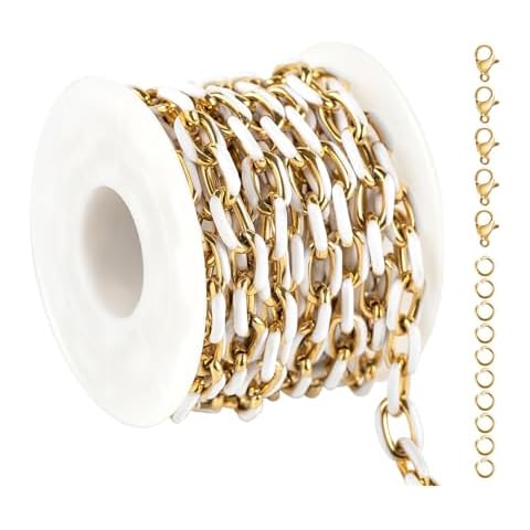 UMAOKANG 2 Meters White Enamel Jewelry Chains Bulk Gold Plated Stainless Steel Chains for Jewelry Making Oil Drip Craft Chain Roll Cover