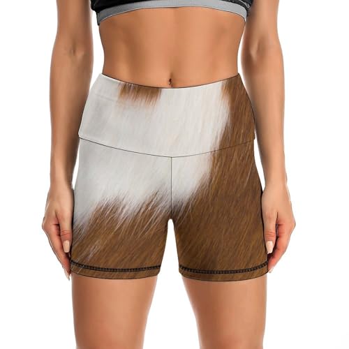 JYYAU Cowhide Pattern High Waist Yoga Shorts for Women Athletic Shorts Leggings Running Pants Black