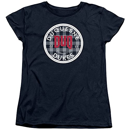 Duquesne University Official Plaid Badge Women's T Shirt,Navy, Medium