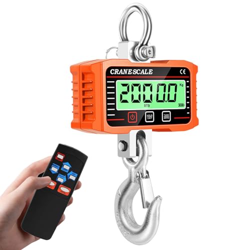 Báscula de Grúa 2000kg/4400lb, Crane Scale Báscula Colgante Industrial de Alta Precisión con Control Remoto y Sensor Preciso y Pantalla LCD y Gancho, Ideal para Granja, Fábrica, Construcción